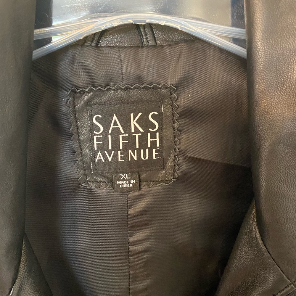 Saks Fifth Avenue Black Leather Jacket XL - Picture 7 of 8